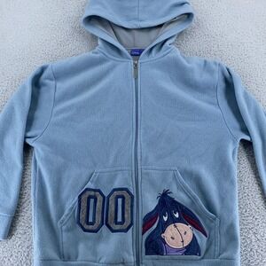 Disney Fleece Eeyore Winnie the Pooh Lined Hooded Sweatshirt Large Blue Full Zip